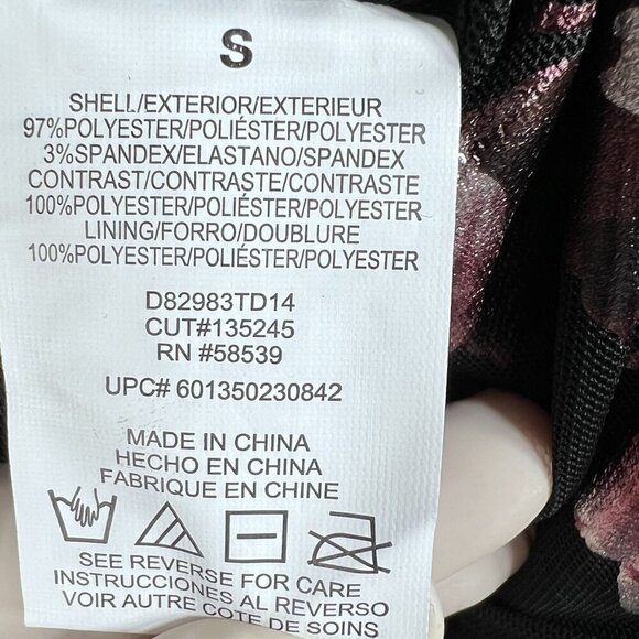 Black Foiled Pink Floral Ruched Mini Dress Bodycon Coquette Whimsigoth Womens S - Picture 14 of 16